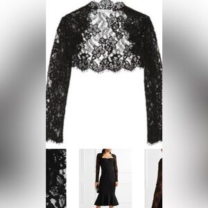 Oscar de la Renta Cropped Cotton Blend Corded Lace Jacket Black